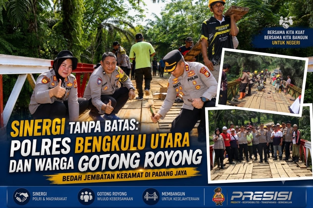 Gotong Royong Perbaiki Jembatan Keramat, Kapolres Bengkulu Utara dan Warga Bersinergi Bangun Desa